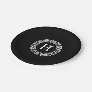 Schwarz-weißes Monogramm für den griechischen Schl Pappteller