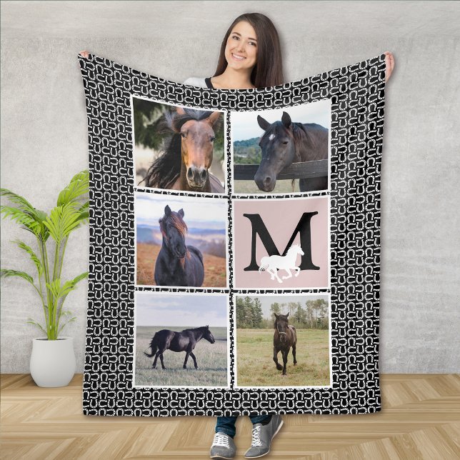 Schwarz-weißes Monogramm Horse-Foto Fleecedecke (Von Creator hochgeladen)