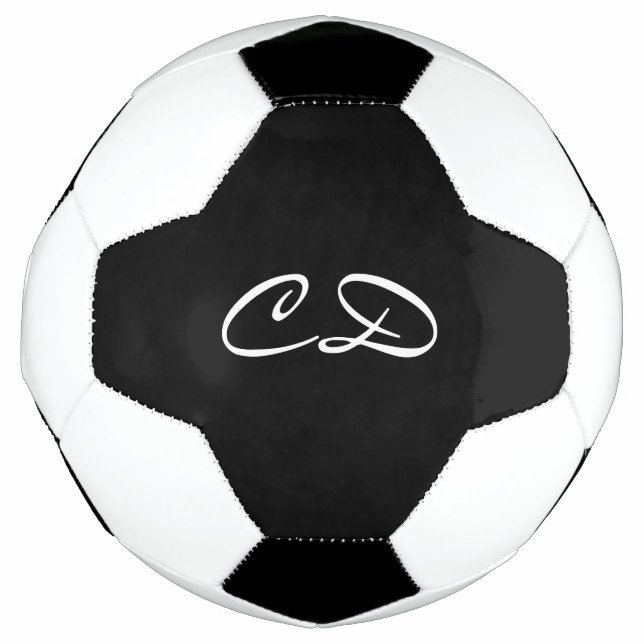 Schwarz-weißes Monogramm-Initialskript Fußball (Vorderseite)