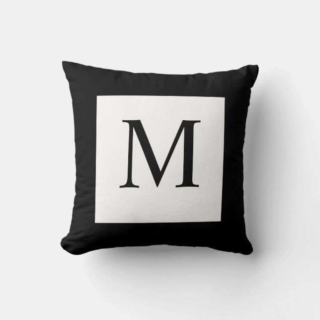 Schwarz-weißes Monogramm-Kissen Kissen (Vorderseite)