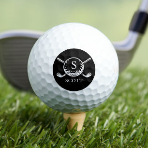 Schwarz-weißes Monogramm Name Golfschläger Klassik Golfball