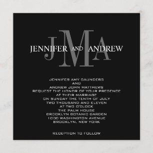Schwarz-weißes Monogramm nennt Einladung