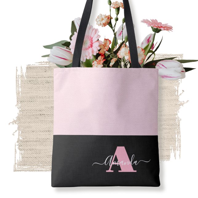 Schwarz-weißes Monogramm-Script in Rosa Tasche (Von Creator hochgeladen)