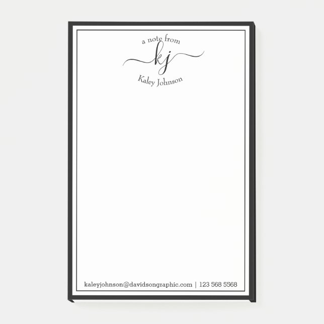 Schwarz-weißes Monogramm-Skript vom Schreibtisch d Post-it Klebezettel (Vorderseite)