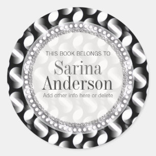 Schwarz-weißes Moon Waves Musterteppich Runder Aufkleber