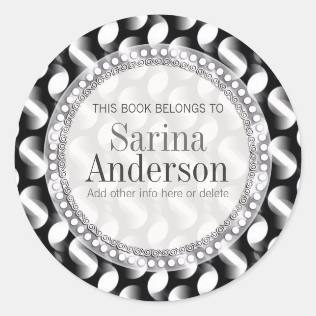 Schwarz-weißes Moon Waves Musterteppich Runder Aufkleber (Vorderseite)