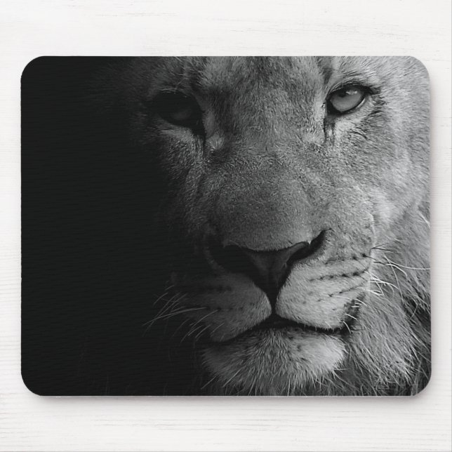 Schwarz-weißes Motivierend Leadership Lion Portrai Mousepad (Vorne)