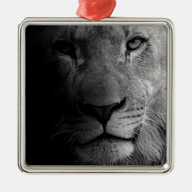 Schwarz-weißes Motivierend Leadership Lion Portrai Silbernes Ornament (Vorne)