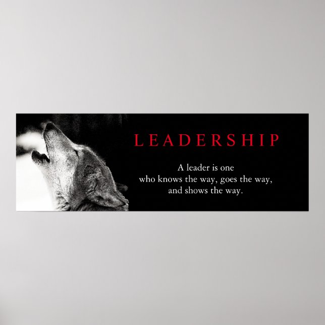Schwarz-weißes Motivierend Leadership Wolf Poster (Vorne)