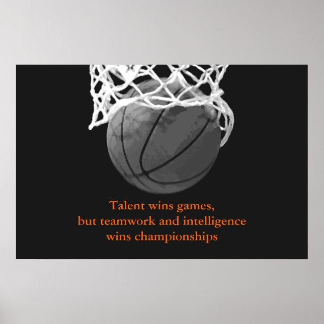 Schwarz-weißes Motivierend Zitat Basketball-Poster Poster (Vorne)