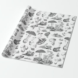 Schwarz-weißes Mushroom Frosch Schneckenwaldmuster Geschenkpapier