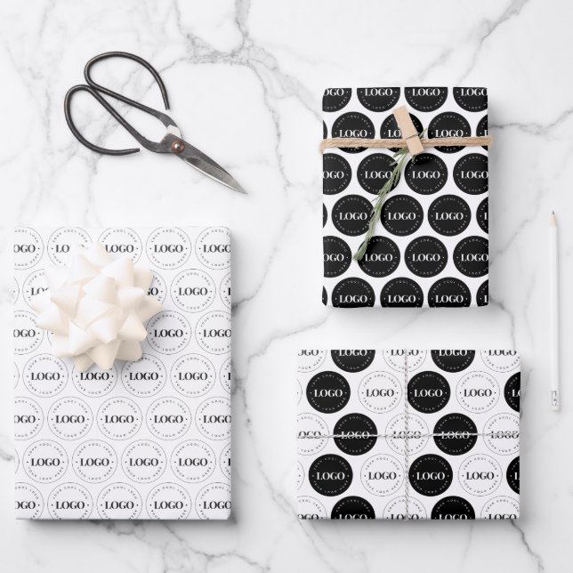 Schwarz-weißes Muster für kundenspezifische Firmen Geschenkpapier Set (Vorderseite)