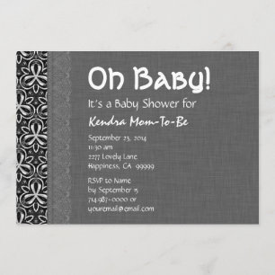 Schwarz-weißes Muster Gray Lace Neutral Baby Dusch Einladung