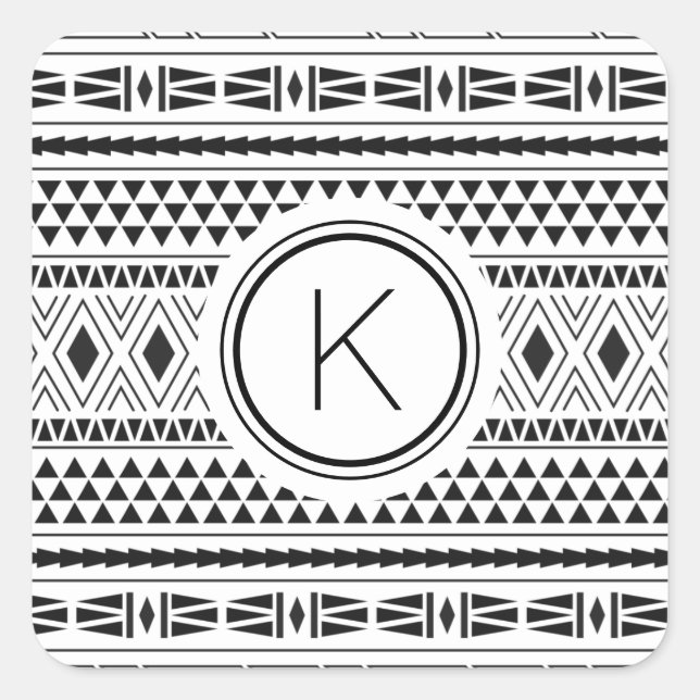 Schwarz-weißes Muster Quadratischer Aufkleber (Vorderseite)