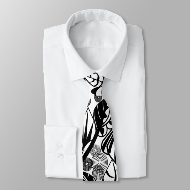 Schwarz-weißes Neck-Floral-Muster Krawatte (Gebunden)