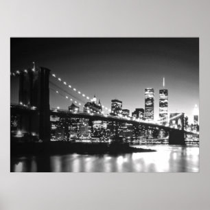 Schwarz-weißes New York City Brooklyn Bridge Poste Poster