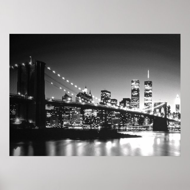 Schwarz-weißes New York City Brooklyn Bridge Poste Poster (Vorne)