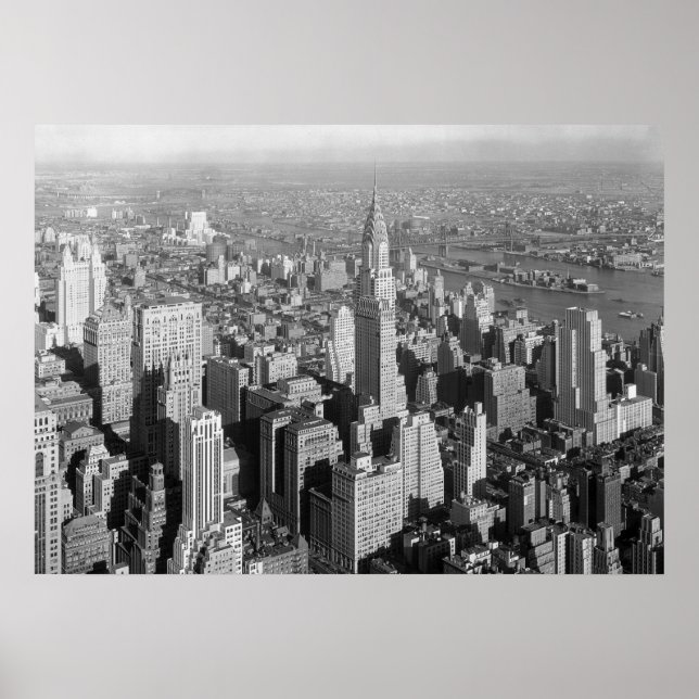 Schwarz-weißes New York City Panorama Artwork Post Poster (Vorne)