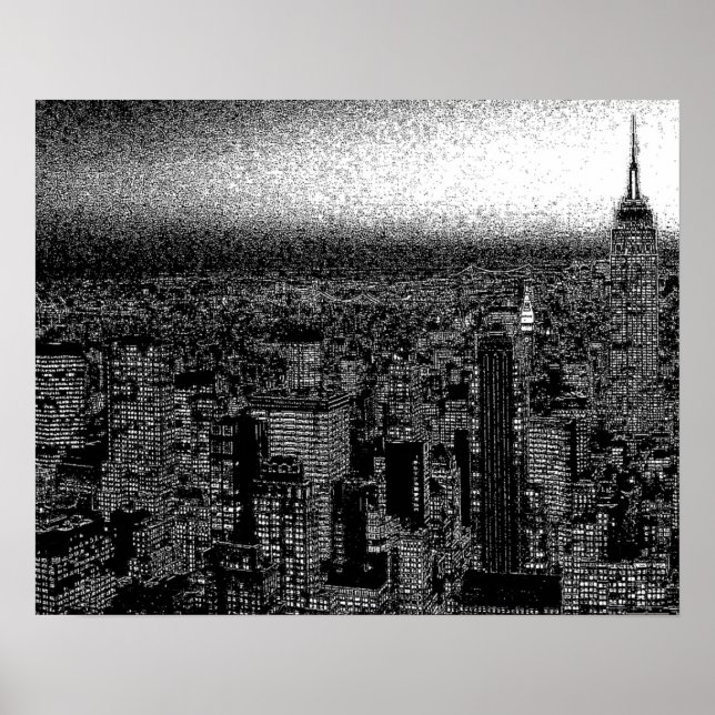 Schwarz-weißes New Yorker Nachtwerk Poster (Vorne)