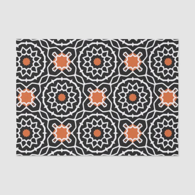 Schwarz-weißes Orange-marokkanisches geometrisches Seidenpapier (Vorderseite)