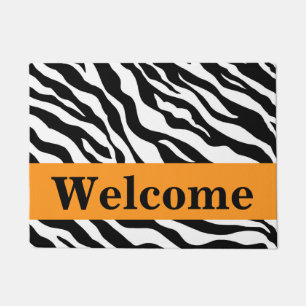 Schwarz-weißes Orange Zebra Skin Pattern Willkomme Fußmatte