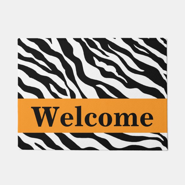 Schwarz-weißes Orange Zebra Skin Pattern Willkomme Fußmatte (Vorderseite)