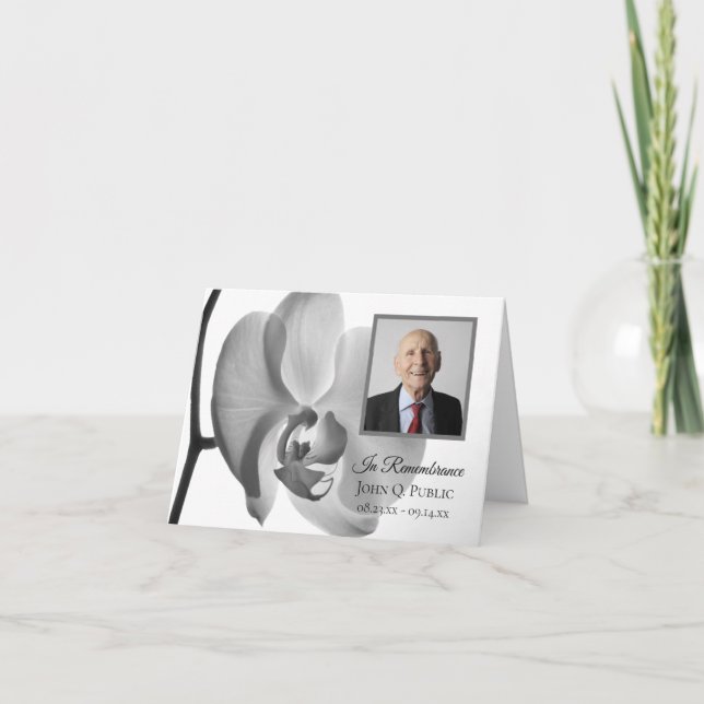 Schwarz-weißes Orchid-Beerdigungsdenkmal-Beileid Dankeskarte (Vorderseite)