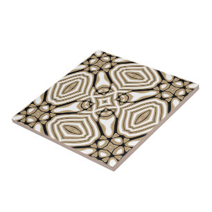 Schwarz-weißes Orient Kunst-Muster Taupe-beige Fliese
