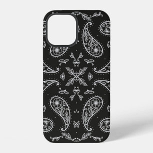 Schwarz-weißes Paisley-Bandana-Ornamentdruck. Vi iPhone 12 Hülle