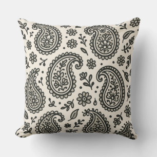 Schwarz-weißes Paisley-Blumenmuster Kissen