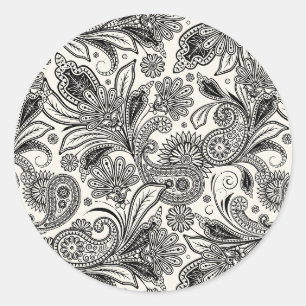 Schwarz-weißes Paisley-Klassik-Rundsticker Runder Aufkleber