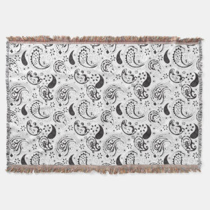 Schwarz-weißes Paisley-Muster – Elegante Textilkun Decke