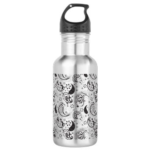 Schwarz-weißes Paisley-Muster – Elegante Textilkun Edelstahlflasche