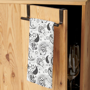 Schwarz-weißes Paisley-Muster – Elegante Textilkun Geschirrtuch