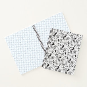 Schwarz-weißes Paisley-Muster – Elegante Textilkun Notizbuch