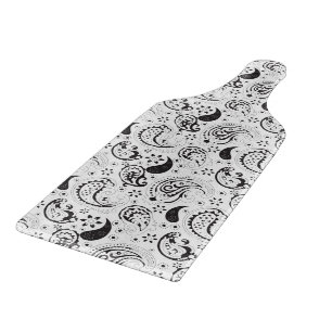 Schwarz-weißes Paisley-Muster – Elegante Textilkun Schneidebrett