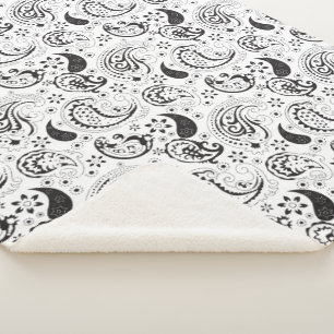 Schwarz-weißes Paisley-Muster – Elegante Textilkun Sherpadecke