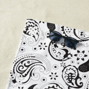 Schwarz-weißes Paisley-Muster – elegante Textilkun Strandtuch