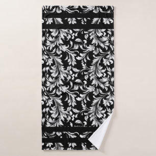 Schwarz-weißes Paisley-Muster-Handtuch Badehandtuch