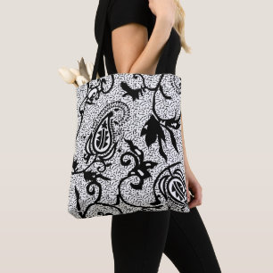 Schwarz-weißes Paisley-Muster mit floralem Schwung Tasche