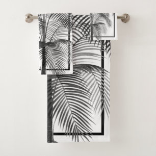 Schwarz-weißes Palm Tree Monogram Tropical Elegant Badhandtuch Set