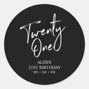 Schwarz-Weißes Partygeschenk zum 21. Geburtstag al Runder Aufkleber