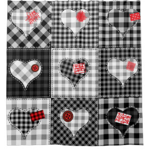 Schwarz-weißes Patchwork ist nahtlos. Duschvorhang