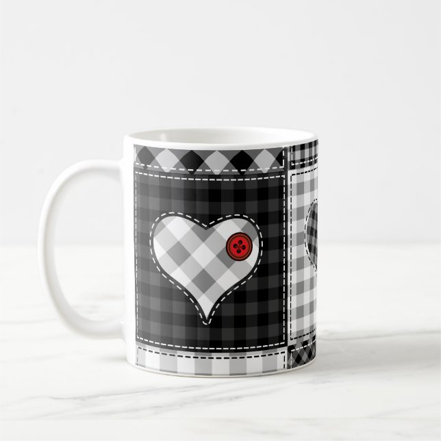 Schwarz-weißes Patchwork ist nahtlos. Kaffeetasse (Links)