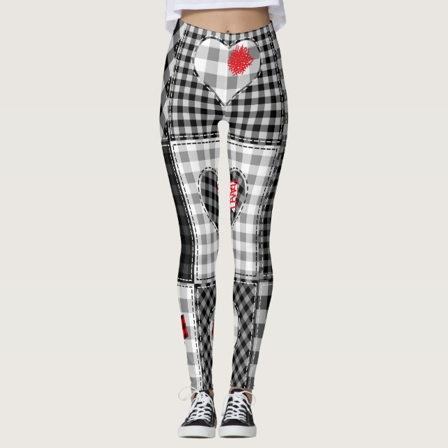 Schwarz-weißes Patchwork ist nahtlos. Leggings (Vorderseite)