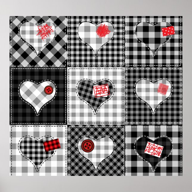 Schwarz-weißes Patchwork ist nahtlos. Poster (Vorne)