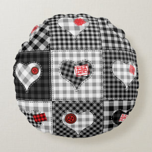Schwarz-weißes Patchwork ist nahtlos. Rundes Kissen