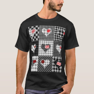 Schwarz-weißes Patchwork ist nahtlos. T-Shirt