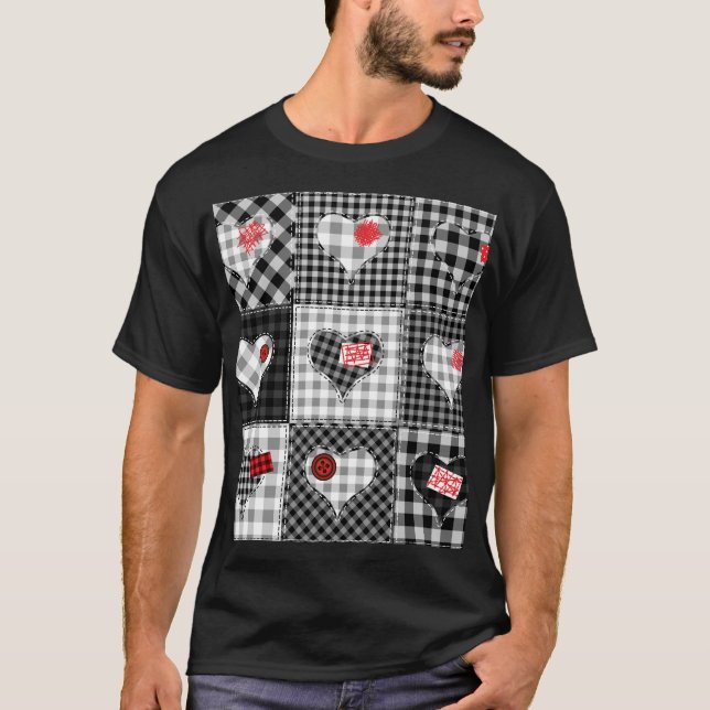 Schwarz-weißes Patchwork ist nahtlos. T-Shirt (Vorderseite)