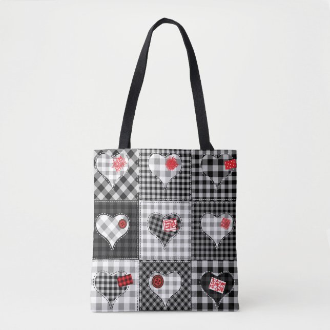 Schwarz-weißes Patchwork ist nahtlos. Tasche (Vorderseite)